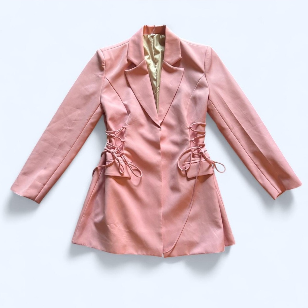 Pink Double-Breasted Blazer with Bow Details